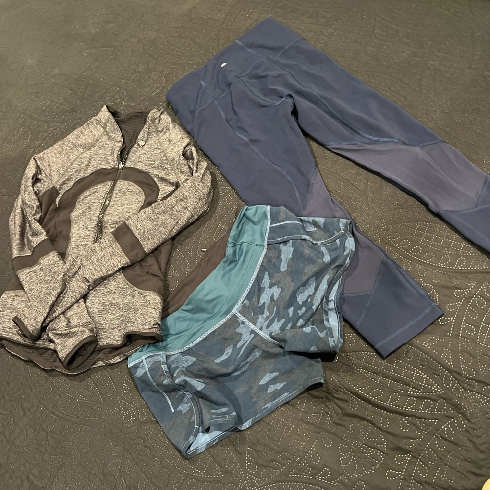 lululemon athletica Gray Jacket and Blue Leggings and shorts Set